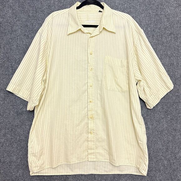 Jack Lipson Other - Jack Lipson Mens Short Sleeve Shirt XL Butter Yellow Blue Stripe Cotton Preppy